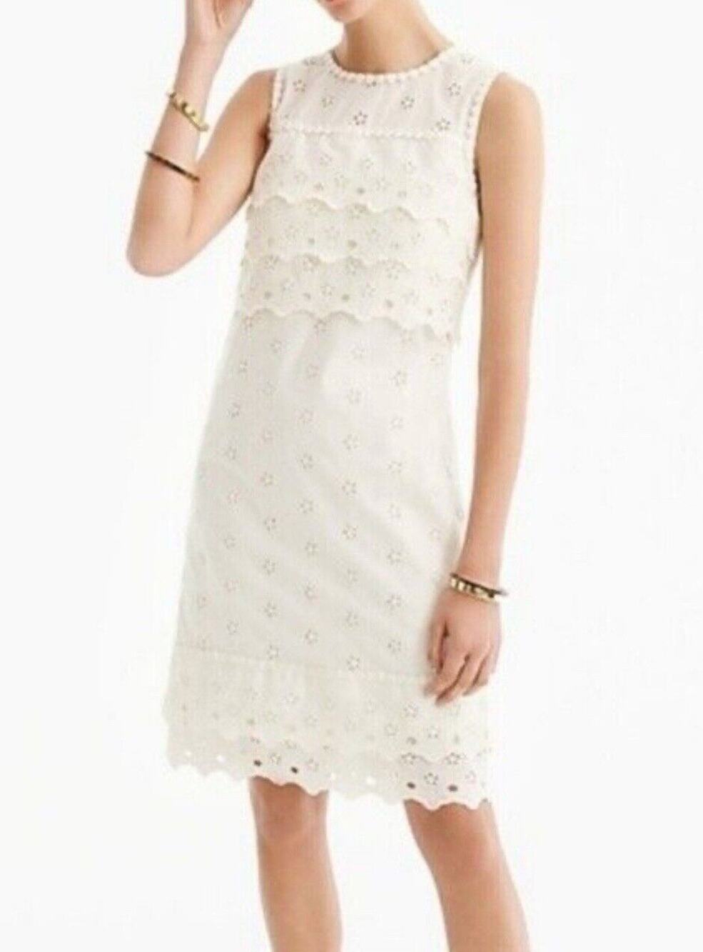 J. Crew Sz 10 Eyelet Sleeveless Lace Shift Mini Coastal Cottagecore Dress